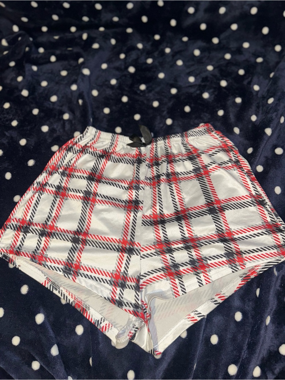 Women’s Plaid Lounge/Sleep Shorts in White, Red & Black